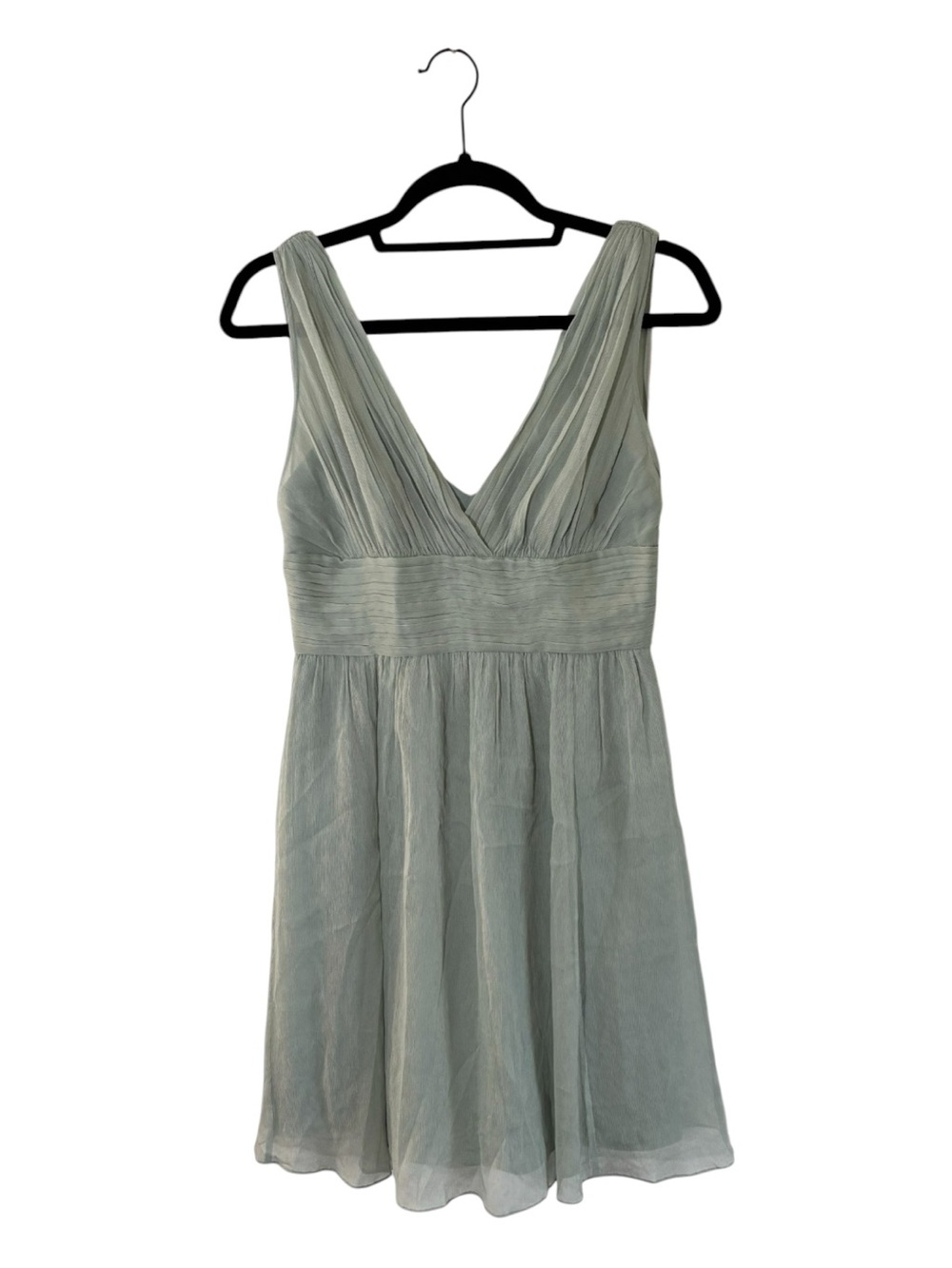 NWT J.Crew Dusty Shale Green Silk Pleated V-Neck Mini Dress Petite 4 - 4P